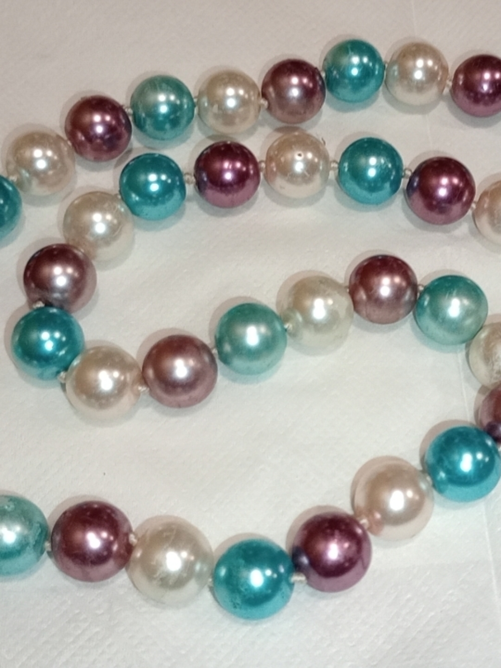 Pearl Multicolor Bead  Necklace - Teal, Purple & Ivory And Enamel Cuff Bracelet - Picture 13 of 16